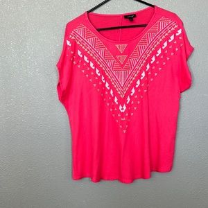 Short Sleeve Embroidered Pink Blouse Size PL Petite Large